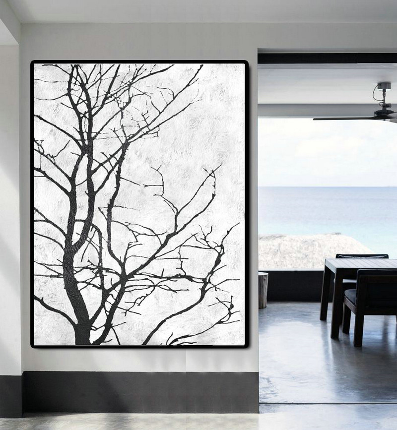 Giant Canvas Wall Art,Black And White Minimal Painting On Canvas - Large Living Room Wall Decor